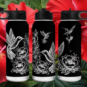 Bouteille d'eau Hibiscus Colibri jamaïcain gravée au laser - Verres tropicaux