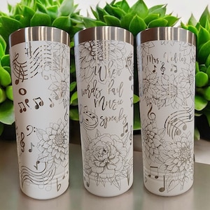 When Words Fail Music Speaks Floral Laser Engraved Tumbler - Music Lover Gift Idea