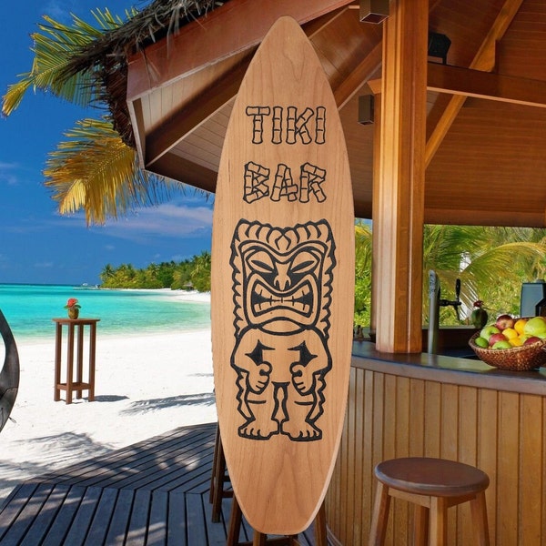 Tiki Bar Sign, Wooden Carved Sign, Surfboard Wood Sign, Tiki Decor