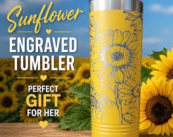 Personalized Sunflower Tumbler | Floral Engraved Cup | Gift for Her | Custom Flower Coffee Mug