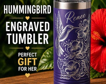 Hummingbird Tumbler | Hibiscus Floral Engraved Cup | Tropical Gift for Her | Jamaican Flower Travel Mug