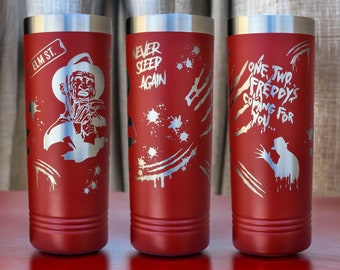 Freddy Krueger Nightmare on Elm Street Tumblers, Horror Movie, Slasher, Laser Engraved Travel Mug