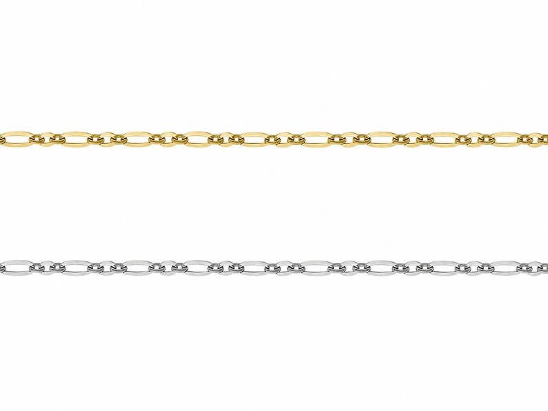 Yellow Gold/ Silver Plated Necklace Chain Figaro Diamond Cut Polished ...