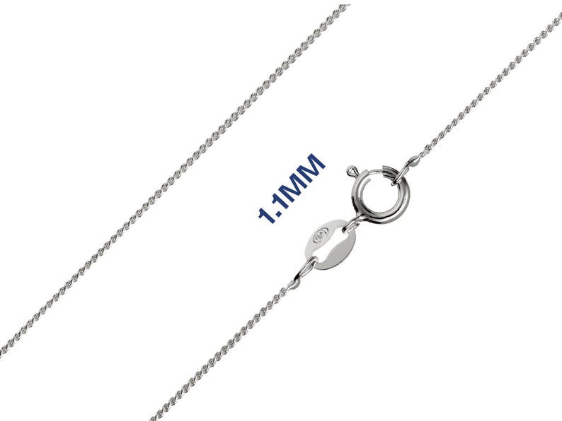 May include: A silver necklace chain with a delicate, twisted design. The chain is 1.1 mm thick and features a spring ring clasp. The image is set against a white background.