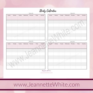 4 Month Study Calendar Sunday Start