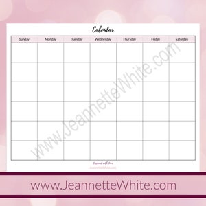 Undated Monthly Digital Calendar Sunday Start