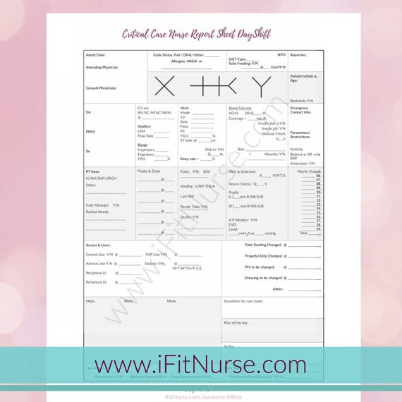 Critical Care Nurse Report Sheet Day Shift V2 Etsy