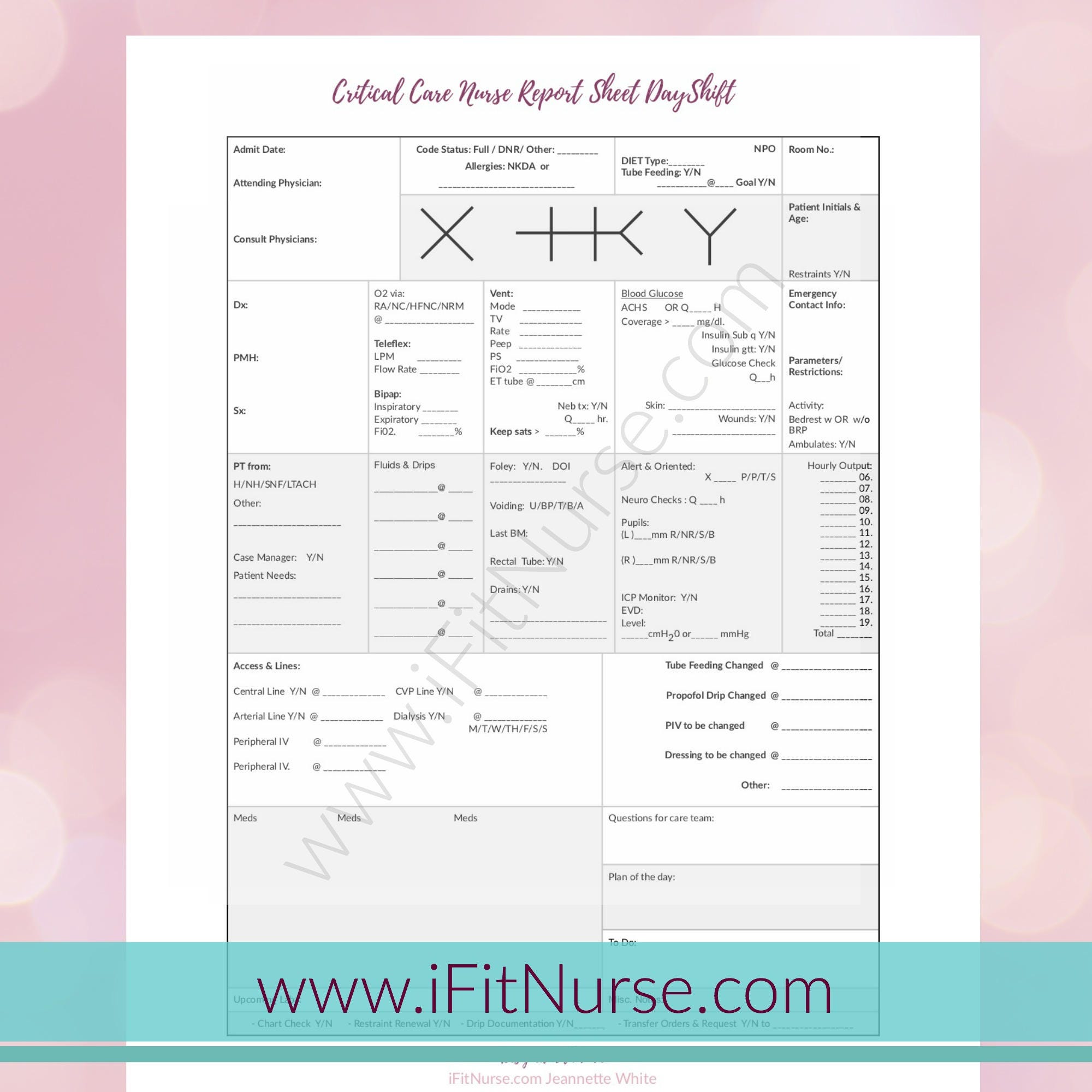 Critical Care Nurse Report Sheet Day Shift V22 Pertaining To Icu Report Template