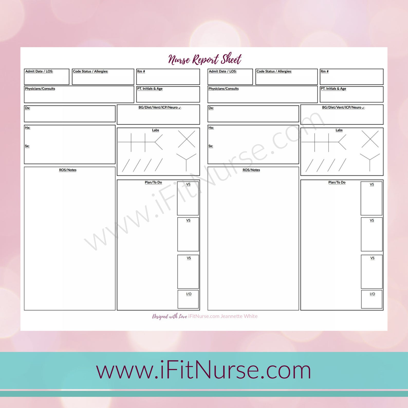 Nurse Report Sheet 2 Patients per Page Etsy