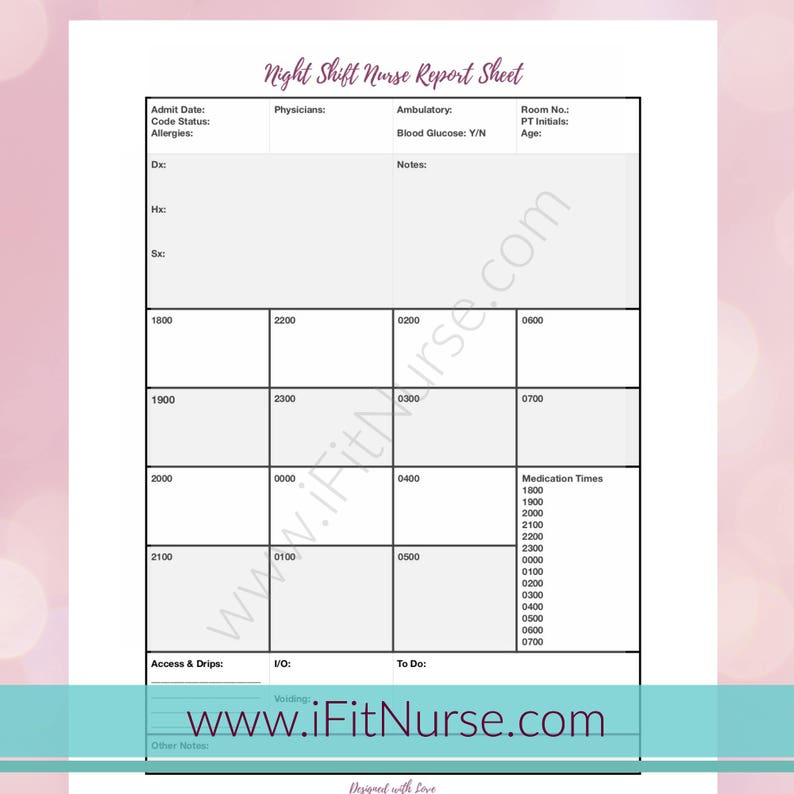 Nurse Report Sheet Night Shift | Etsy