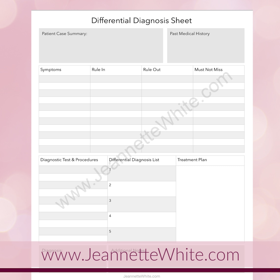 Differential Diagnosis Sheet - Etsy