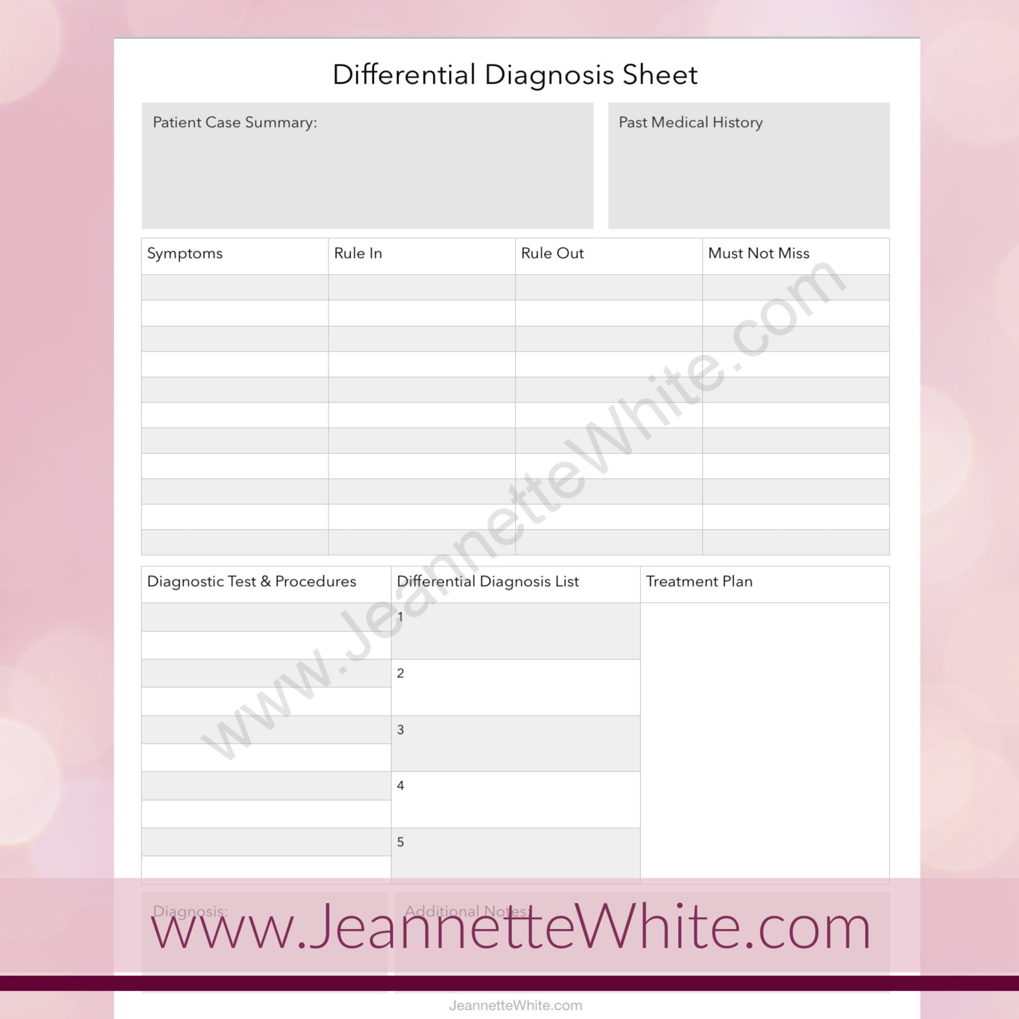Differential Diagnosis Sheet Etsy
