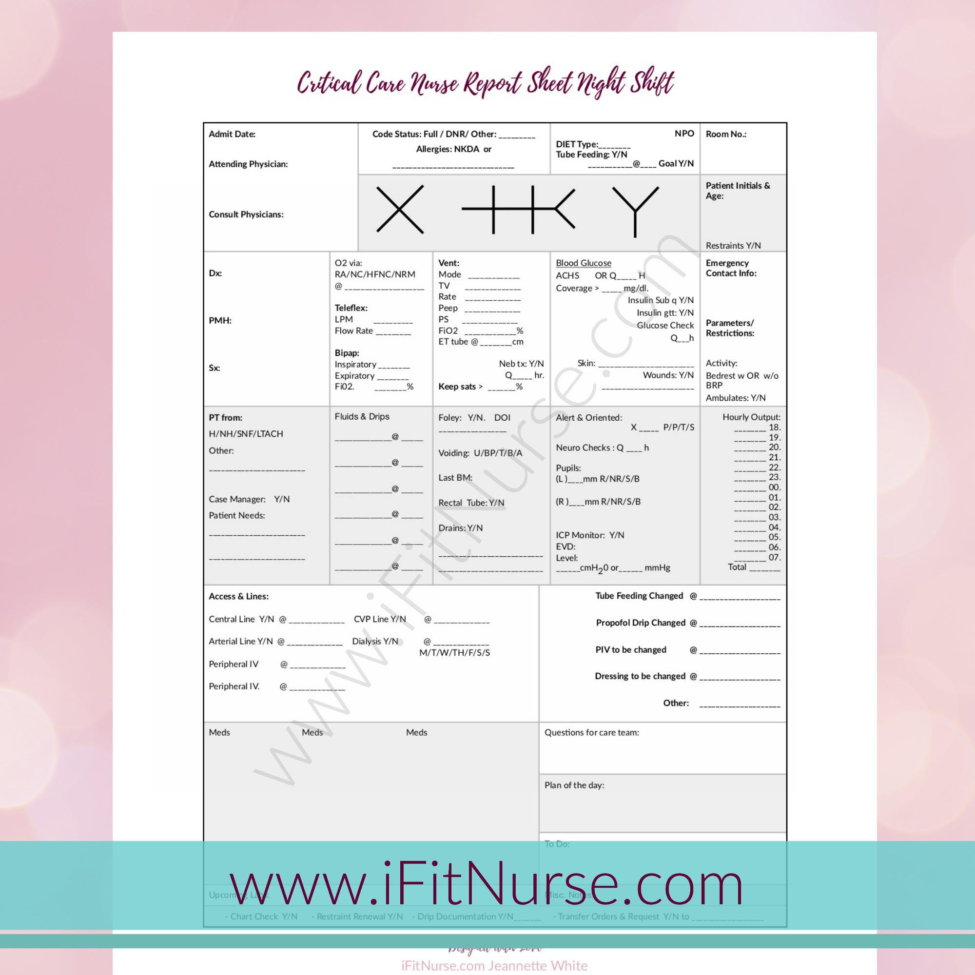 Critical Care Nurse Report Sheet Night Shift V2 | Etsy