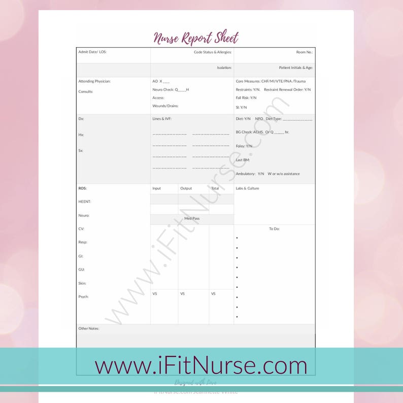 Nurse Report Sheet 1 Patient Per Page image 1