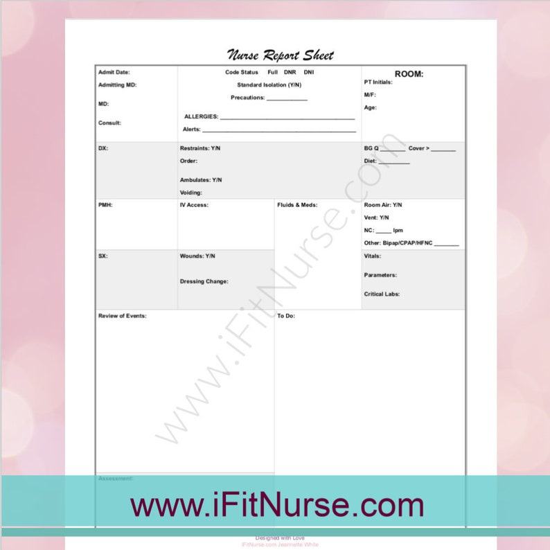 Simple Nurse Report Sheet 1 Patient | Etsy