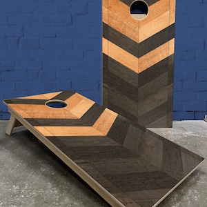 Black & Raw Wood Chevron Cornhole Boards