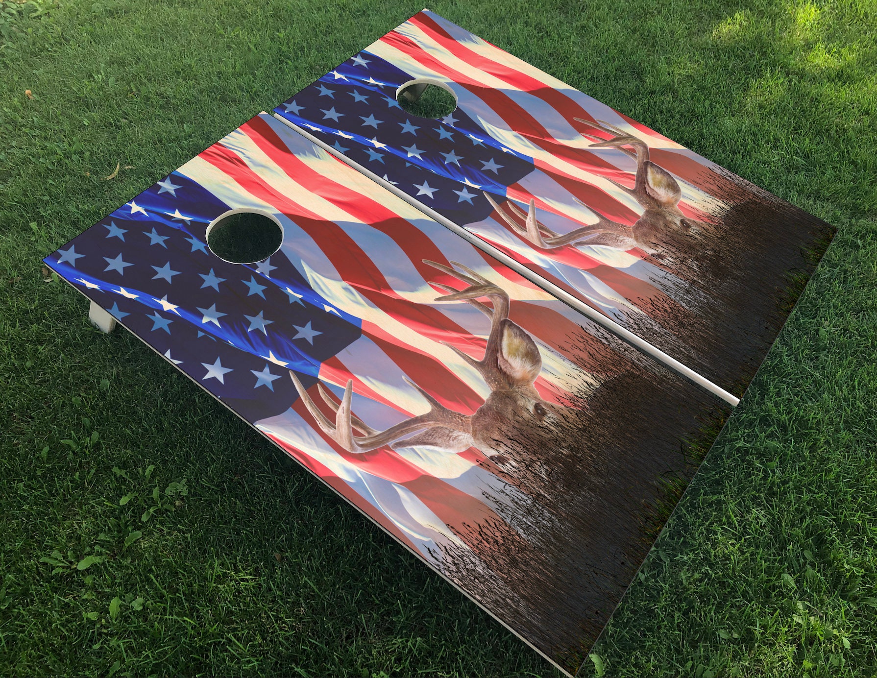 American Flag w/ Deer Cornhole Boards Etsy