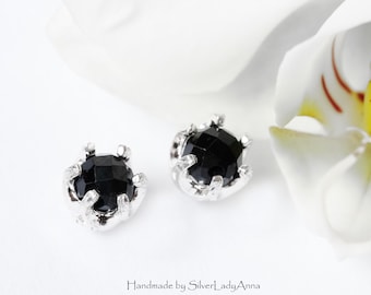 Black tourmaline silver stud earrings, Unique christmas gift for women, Birthday gift Mom mother gift, Earring studs, Protection stones