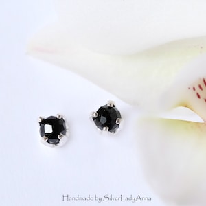 Black tourmaline minimalist stud earrings, Unique Christmas gifts for her, Sister in law birthday gift, Mom gift, Silver earring studs