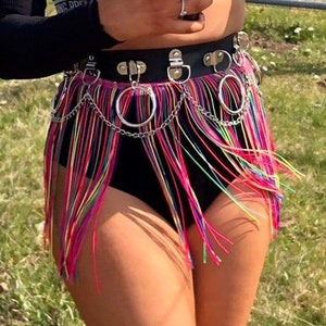 Multi colour rainbow festival fringe tassel skirt belt - belt not included***