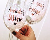 Personalised name rose gold wine glass birthday Christmas gift keepsake