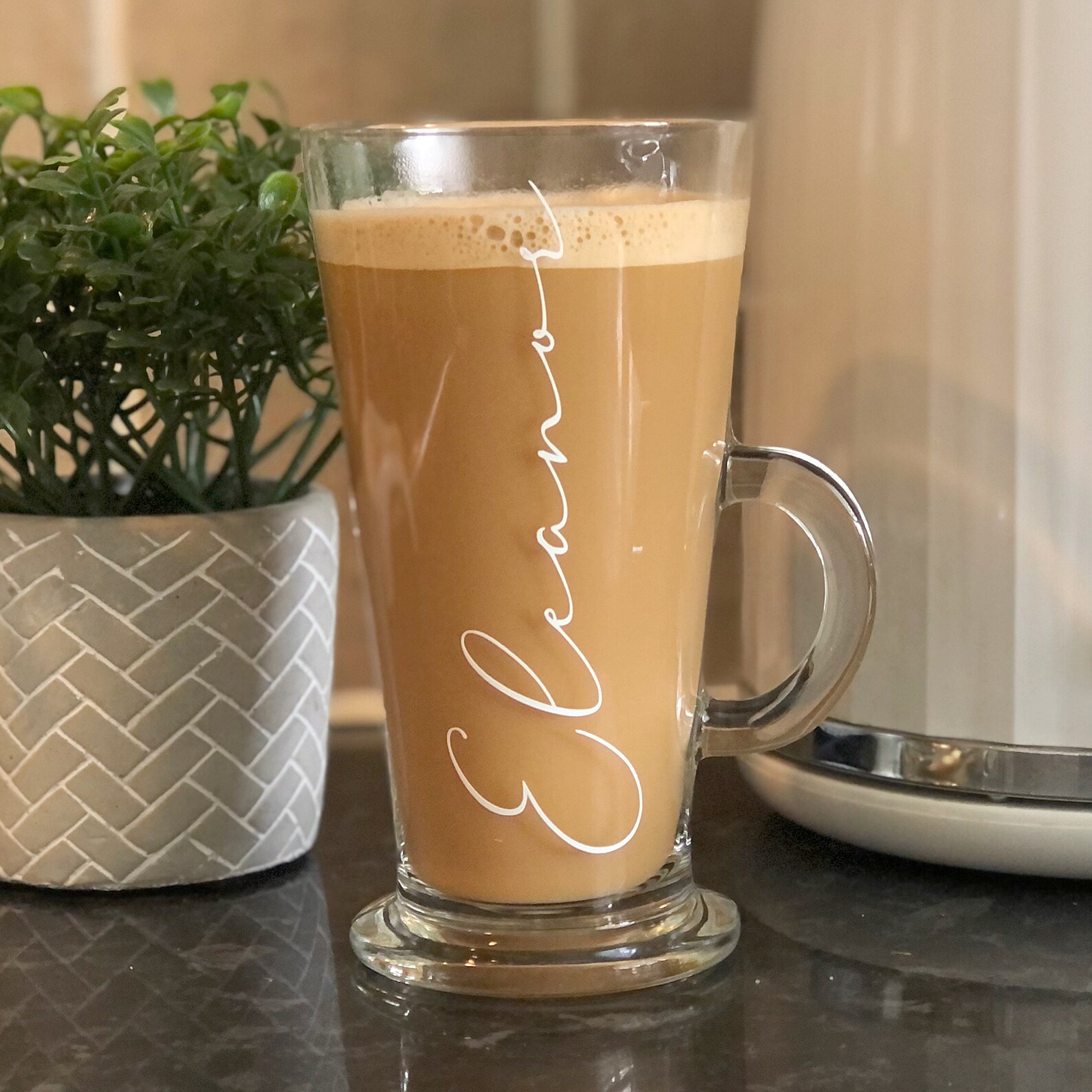 Tall latte hot chocolate glass cup mug personalised name Etsy