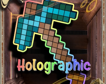 Minecraft Holographic Enchanted Diamond Pickaxe Vinyl Sticker - Scratch resistant, weatherproof, and waterproof