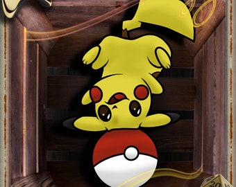 Yellow Shock Monster Electric Type Rodent Vinyl Sticker - Scratch resistant, weatherproof, and waterproof - Balancing Act on Red White Ball