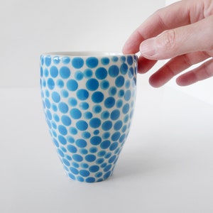 handmade ceramic tumbler-modern ceramic tumbler-small ceramic cup-ceramic mug-blue dots cup-ceramic glass-coffee cup-tea cup image 1