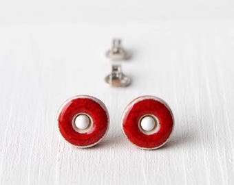 Ceramic stud earrings - Red stud earrings - Ear Studs - Every day earrings - Ceramic jewelry - Minimalist stud earrings - handmade earrings