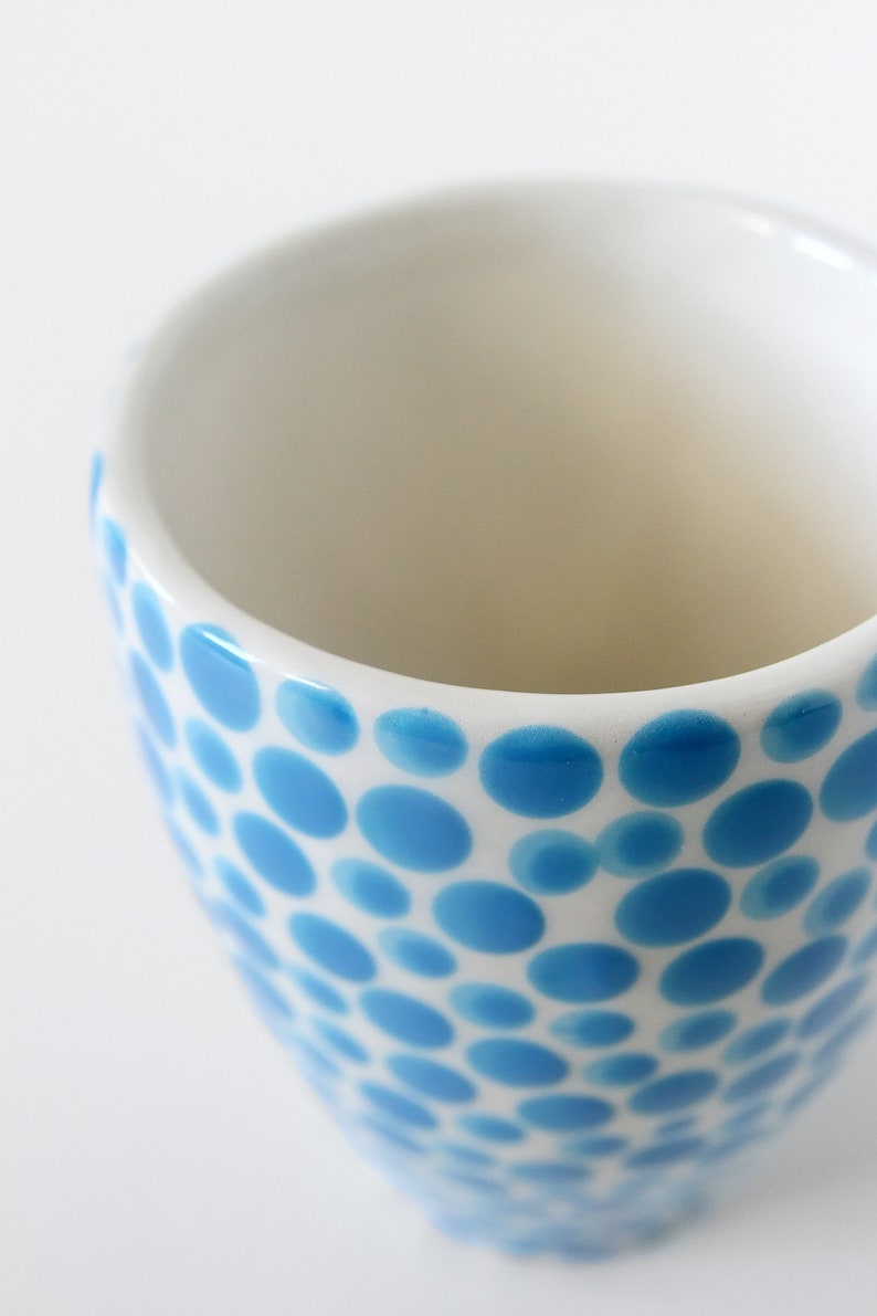 handmade ceramic tumbler-modern ceramic tumbler-small ceramic cup-ceramic mug-blue dots cup-ceramic glass-coffee cup-tea cup image 5