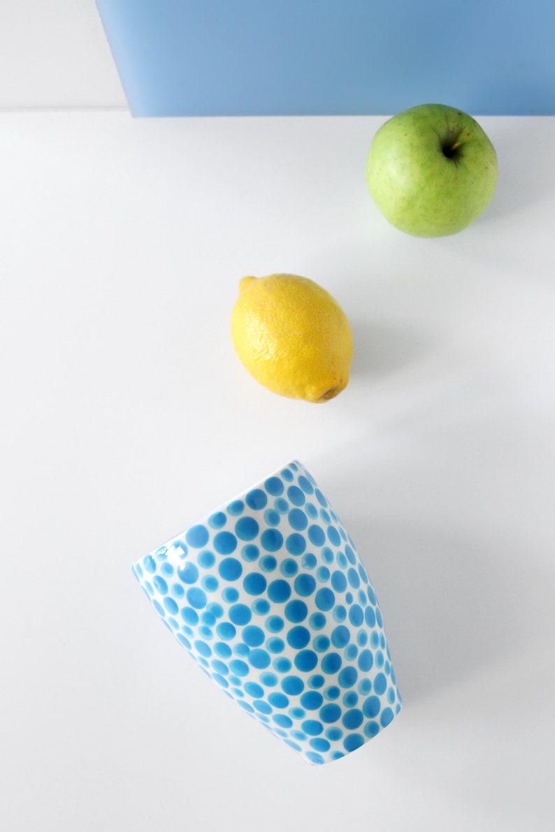 handmade ceramic tumbler-modern ceramic tumbler-small ceramic cup-ceramic mug-blue dots cup-ceramic glass-coffee cup-tea cup image 7