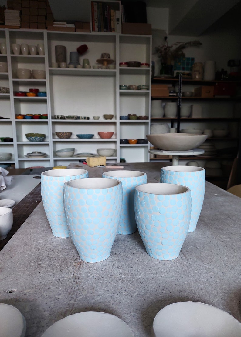 handmade ceramic tumbler-modern ceramic tumbler-small ceramic cup-ceramic mug-blue dots cup-ceramic glass-coffee cup-tea cup image 10