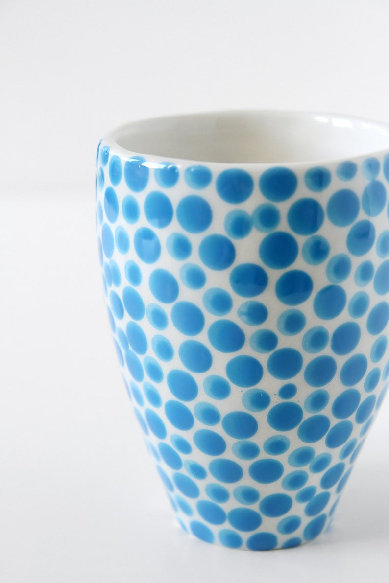 handmade ceramic tumbler-modern ceramic tumbler-small ceramic cup-ceramic mug-blue dots cup-ceramic glass-coffee cup-tea cup image 4