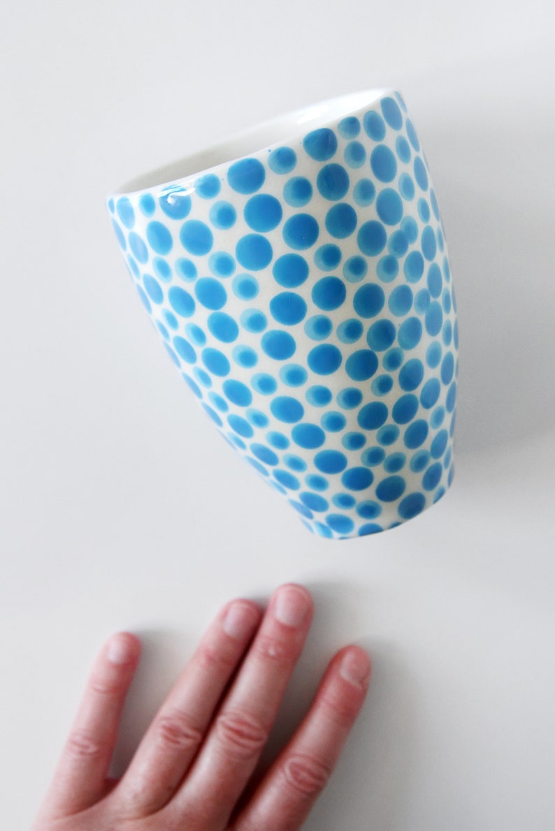 handmade ceramic tumbler-modern ceramic tumbler-small ceramic cup-ceramic mug-blue dots cup-ceramic glass-coffee cup-tea cup image 9