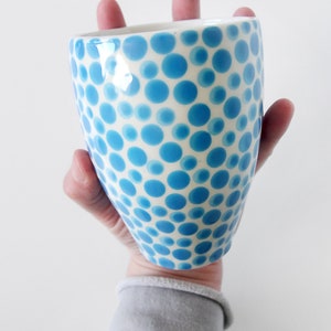 handmade ceramic tumbler-modern ceramic tumbler-small ceramic cup-ceramic mug-blue dots cup-ceramic glass-coffee cup-tea cup image 3