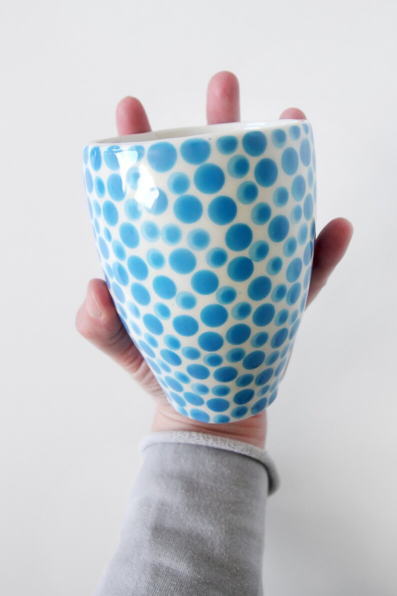handmade ceramic tumbler-modern ceramic tumbler-small ceramic cup-ceramic mug-blue dots cup-ceramic glass-coffee cup-tea cup image 3