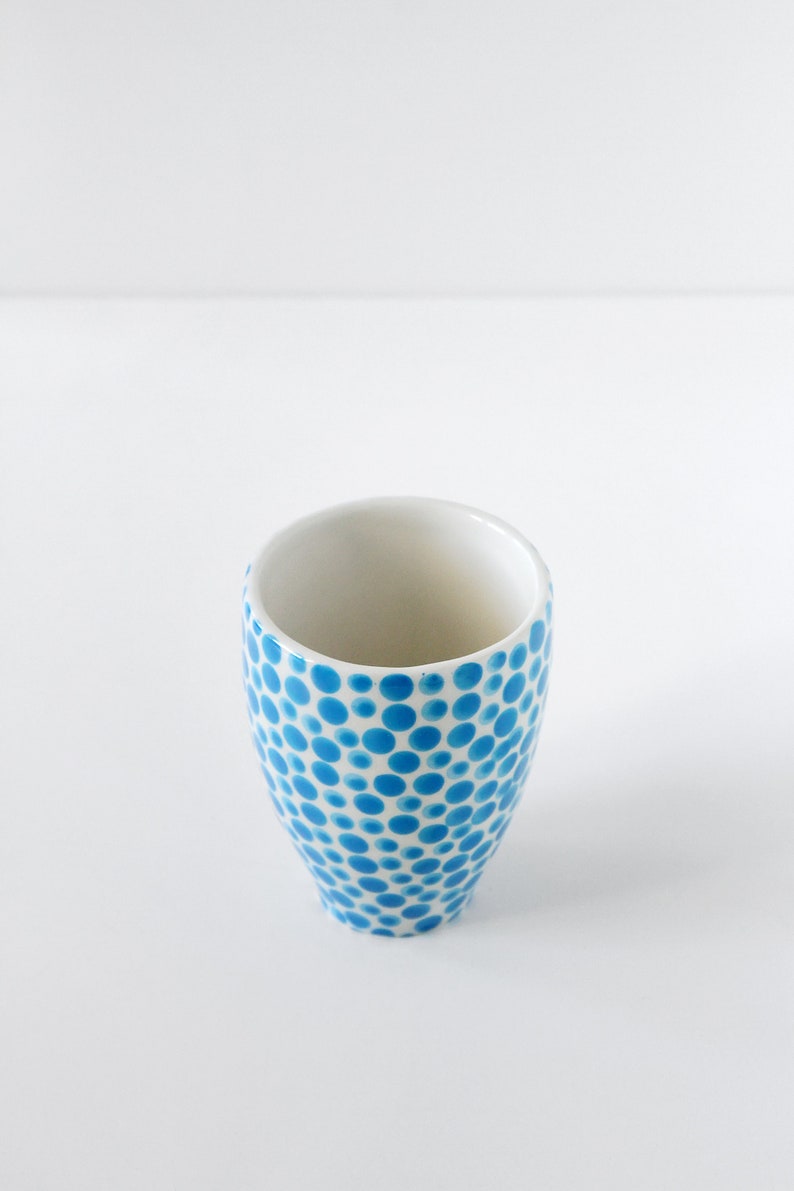 handmade ceramic tumbler-modern ceramic tumbler-small ceramic cup-ceramic mug-blue dots cup-ceramic glass-coffee cup-tea cup image 2