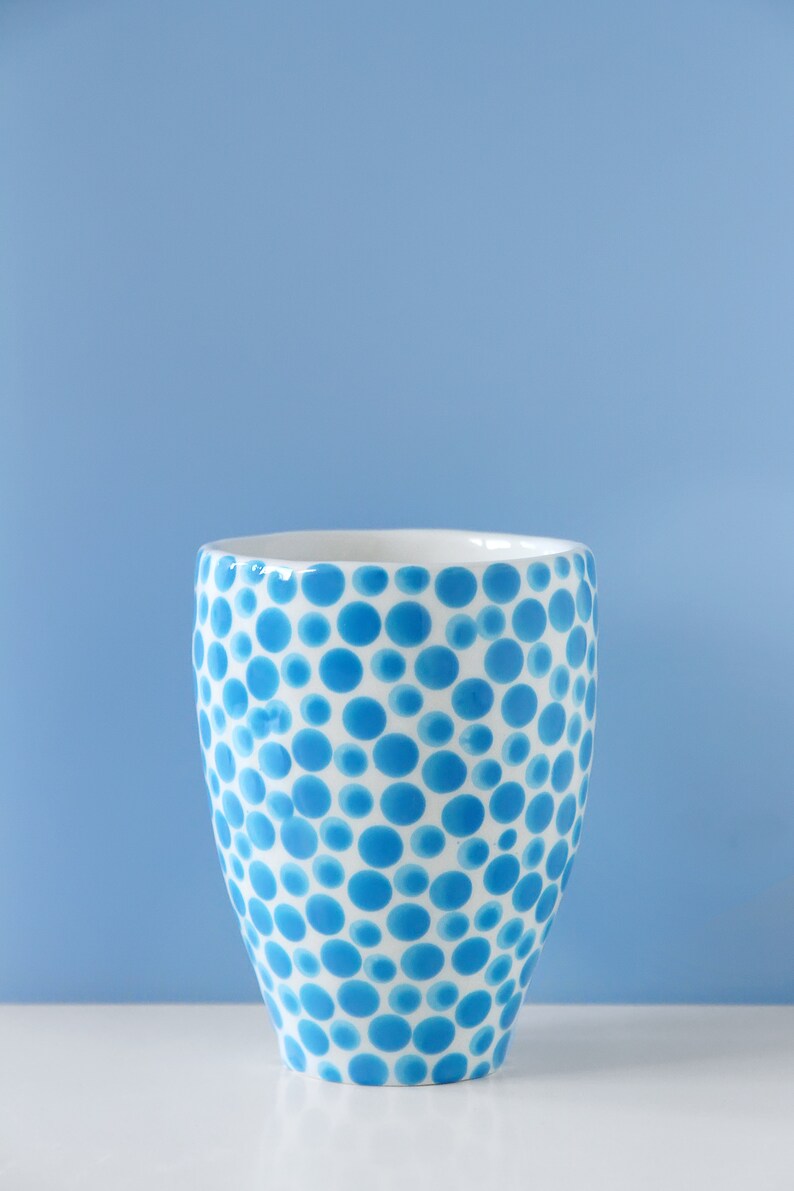 handmade ceramic tumbler-modern ceramic tumbler-small ceramic cup-ceramic mug-blue dots cup-ceramic glass-coffee cup-tea cup image 6