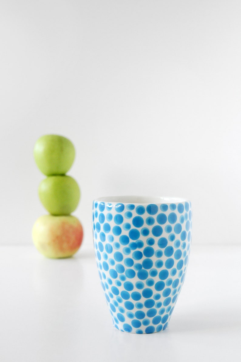 handmade ceramic tumbler-modern ceramic tumbler-small ceramic cup-ceramic mug-blue dots cup-ceramic glass-coffee cup-tea cup image 8