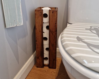 Handcrafted Rustic Reclaimed Wooden Toilet Roll Holder / Freestanding Toilet Roll Stand / Bathroom Decor Accessory / Toilet Roll Tidy