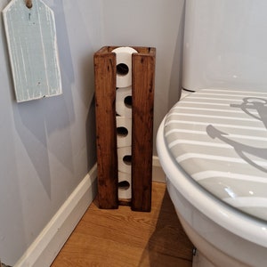 Handcrafted Rustic Reclaimed Wooden Toilet Roll Holder / Freestanding Toilet Roll Stand / Bathroom Decor Accessory / Toilet Roll Tidy