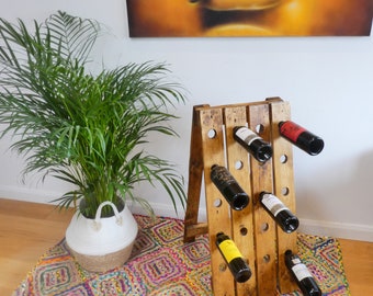 Rustic Reclaimed Wooden Riddling Rack / Free Standing A Frame Wine Rack / Wine Storage / Wine Display / Bottle Holder / Wine Stand / Bar