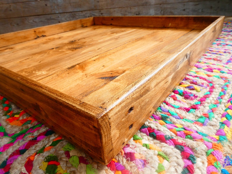 Large Rustic Shallow Reclaimed Wood Ottoman Tray / Hand Etsy