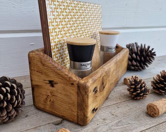 Rustic Wooden Dining Table Storage / Condiments Tray / Placemat Holder / Kitchen Storage / Farmhouse Dining Decor / Rustic Dining Storage