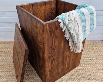 XL Reclaimed Wooden Storage Basket with Lid / Handcrafted Rustic Storage Box / Wooden Storage Hamper / Wood Storage Trunk / Wood Storage Bin