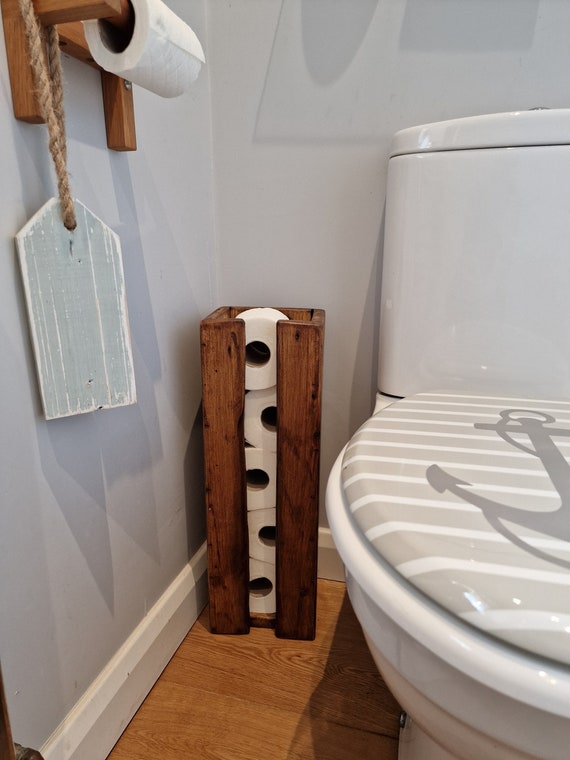 Handcrafted Rustic Reclaimed Wooden Toilet Roll Holder / Freestanding Toilet Roll Stand / Bathroom Decor Accessory / Toilet Roll Tidy