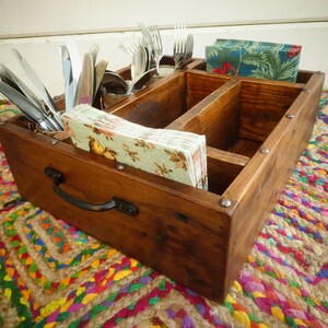 Rustic Handcrafted Wooden Kitchen Caddy / Table Tidy / Tableware Organiser / Kitchen Utensil Holder /  Napkin Holder / Table Caddy