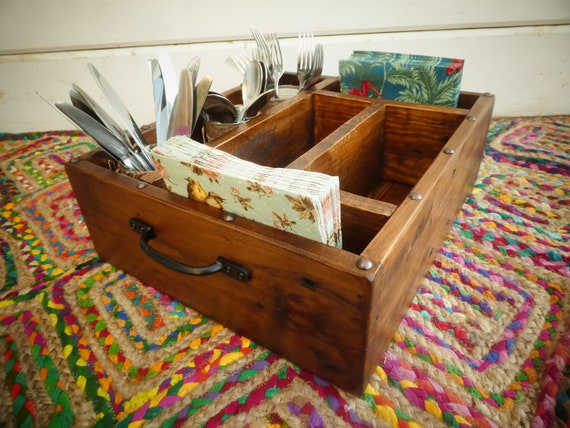 Rustic Handcrafted Wooden Kitchen Caddy / Table Tidy / Tableware Organiser  / Kitchen Utensil Holder / Napkin Holder / Table Caddy 