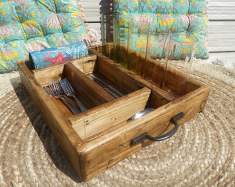Rustic Handcrafted Wooden Kitchen Caddy / Table Tidy / Tableware Organiser / Kitchen Utensil Holder /  Napkin Holder / Table Caddy